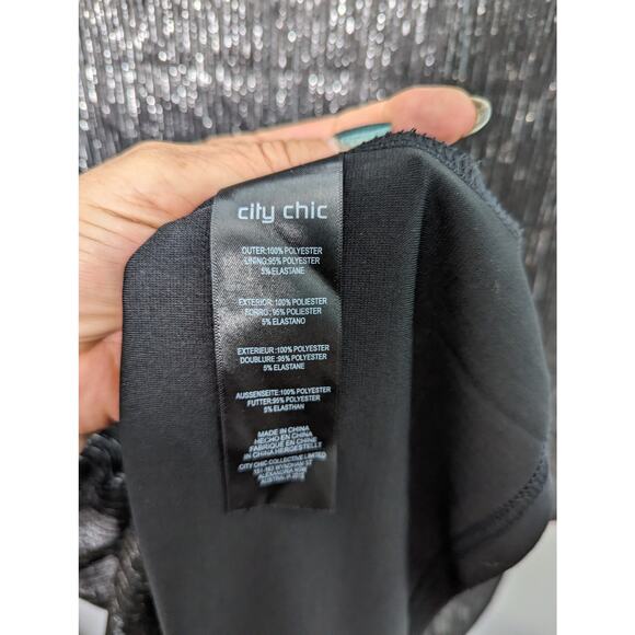 City Chic Dress Sparkle Mini Gunmetal  Black Silver Metallic Plus Size 14 New - Picture 8 of 9